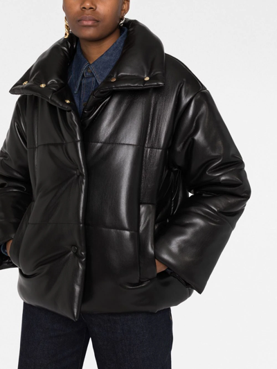 Nanushka Black Hide Vegan Leather Puffer Jacket In Schwarz