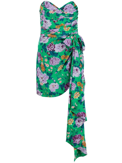 Shop Alessandra Rich Floral-print Silk Mini Dress In Grün