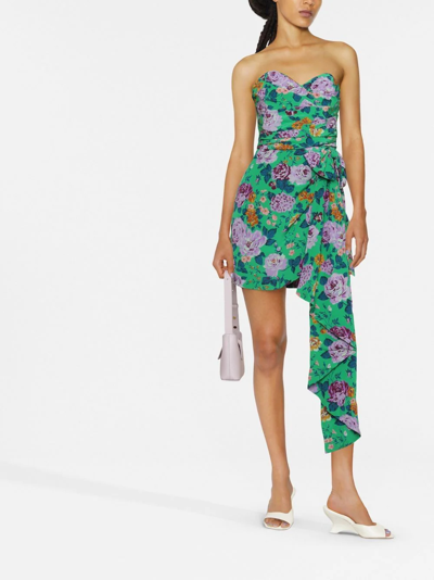 Shop Alessandra Rich Floral-print Silk Mini Dress In Grün