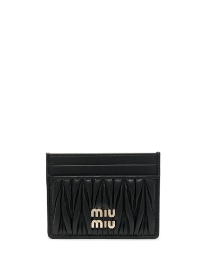 Shop Miu Miu Macramé Textured Card Holder In Schwarz