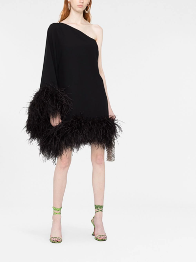 Taller Marmo Piccolo Ubud One-sleeve Feather-trimmed Crepe Mini Dress In Schwarz