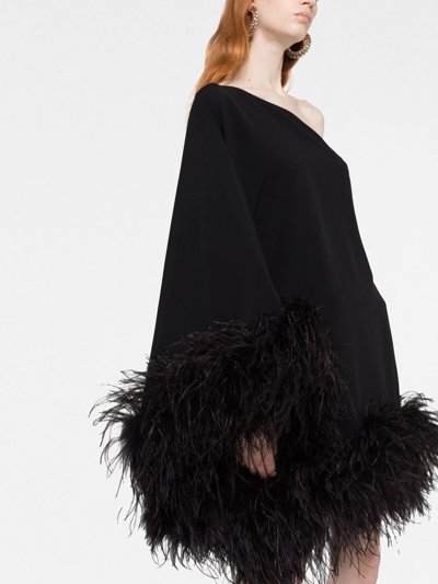 Taller Marmo Piccolo Ubud One-sleeve Feather-trimmed Crepe Mini Dress In Schwarz