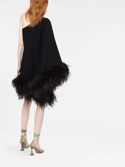 Taller Marmo Piccolo Ubud One-sleeve Feather-trimmed Crepe Mini Dress In Schwarz