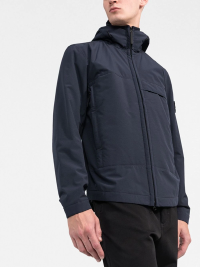 Shop Stone Island Compass-patch Hooded Jacket In Blau