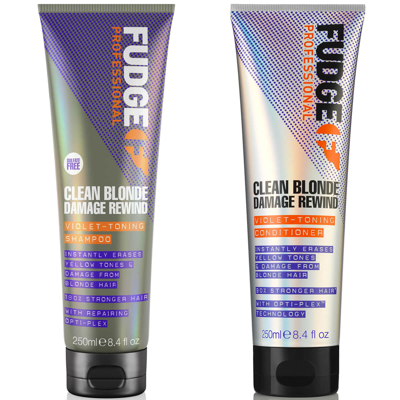 Shop Fudge Professional Clean Blonde Damage Rewind Violet-toning Shampoo And Conditioner Bundle 250ml