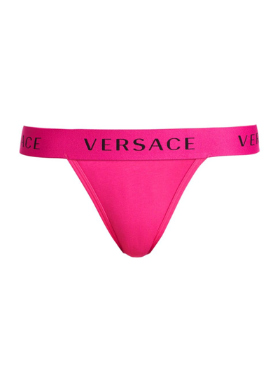 Shop Versace Logo Thong In Fuschia