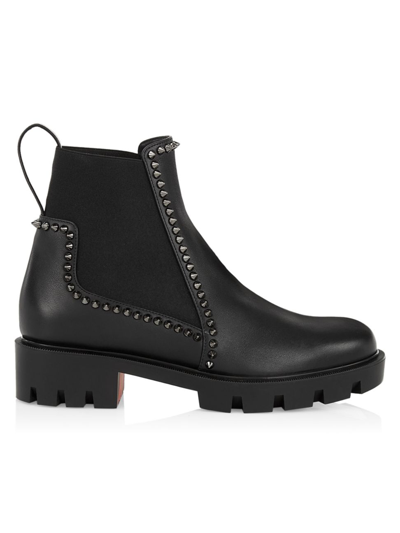 Shop Christian Louboutin Women's Out Lina Spike Lug-sole Ankle Boots In Black