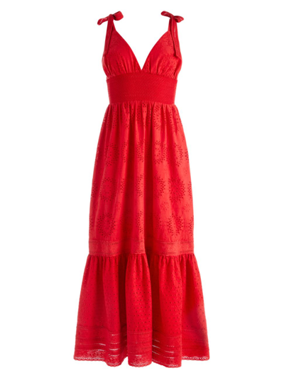 Shop Alice And Olivia Women's Levine Eyelet-embroidered Maxi Dress In Bright Poppy