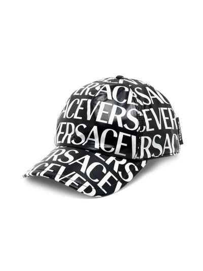 Shop Versace Women's  Logo Nylon Baseball Cap In Black White