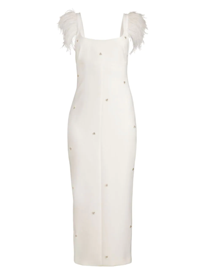 Likely Cameron Ostrich Feather-trimmed Midi-dress In White | ModeSens