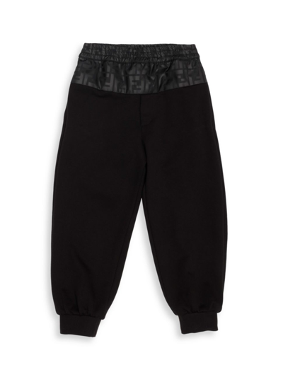 Shop Fendi Boy's Nylon Ff Logo Sweatpants In Black
