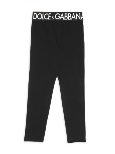 Shop Dolce & Gabbana Little Girl's & Girl's Logo Elastic Waistband Pants In Black
