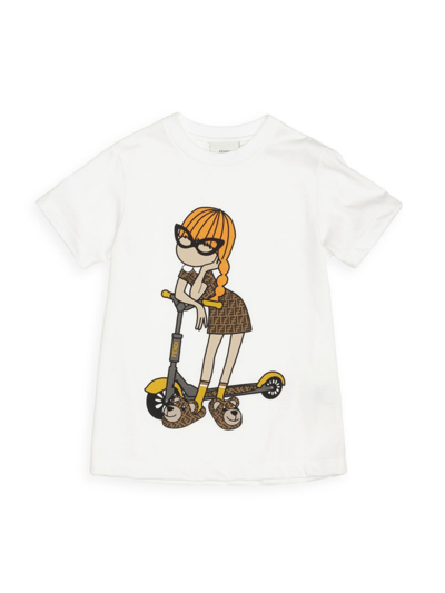 Shop Fendi Girl's 'ff Girl With Scooter' Graphic T-shirt In White
