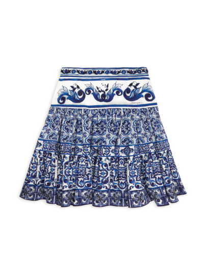 Shop Dolce & Gabbana Printed Cotton Skirt In Blue