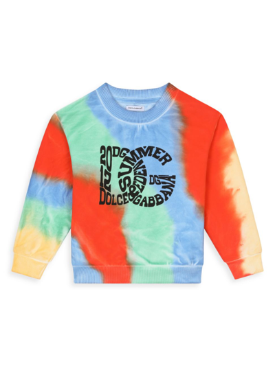 Shop Dolce & Gabbana Kid's Logo Tie-dye Crewneck Sweater In Neutral