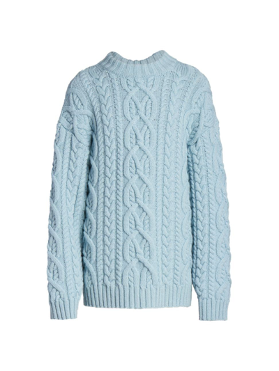 Shop Dries Van Noten Men's Oversized Cable Knit Sweater In Sky