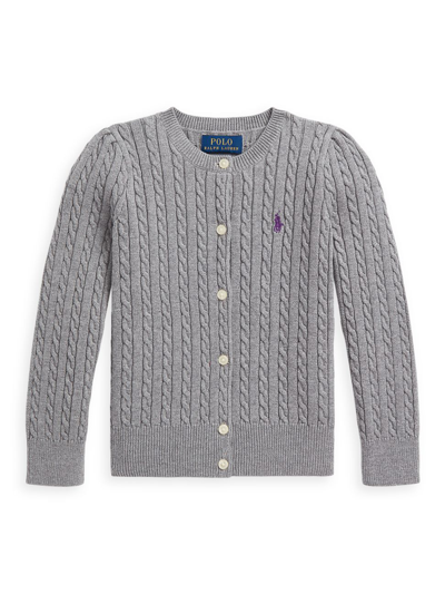 Shop Polo Ralph Lauren Girl's Cable-knit Cotton Cardigan In Fawn Grey