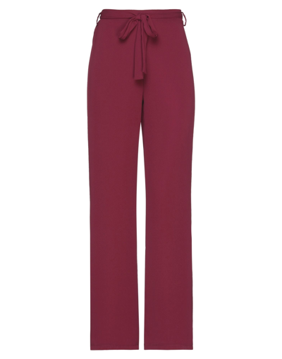 Shop Think Woman Pants Burgundy Size 10 Polyester In Red