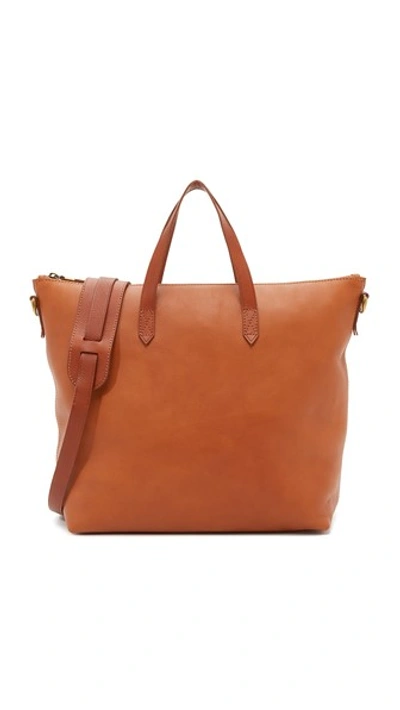 Madewell Zip Top Transport Leather Carryall In English Saddle