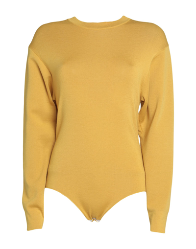 Shop Erika Cavallini Woman Bodysuit Ocher Size M Virgin Wool In Yellow
