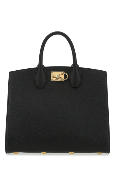 Ferragamo Black Leather The Studio Handbag