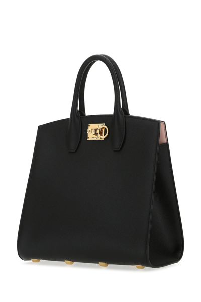Ferragamo Black Leather The Studio Handbag