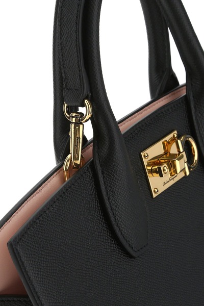 Ferragamo Black Leather The Studio Handbag