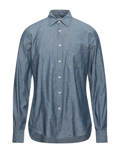 Shop Aspesi Man Shirt Slate Blue Size 16 Cotton
