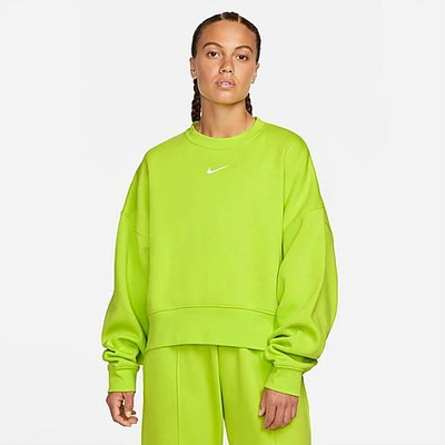 Shop Nike Women's Sportswear Collection Essentials Oversized Fleece Crewneck Sweatshirt In Atomic Green/white