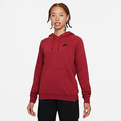 Shop Nike Women's Sportswear Essential Fleece Hoodie In Pomegranate/black