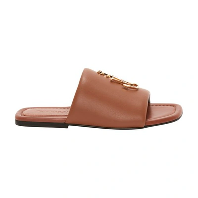 Shop Jw Anderson Anchor Logo Leather Slides In Pecan
