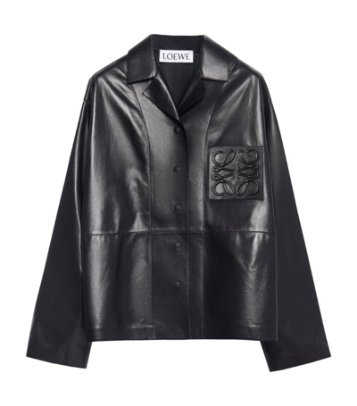 Shop Loewe Leather Anagram-detail Shirt In Black