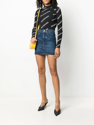 Shop Balenciaga Denim Mini Skirt In Blue