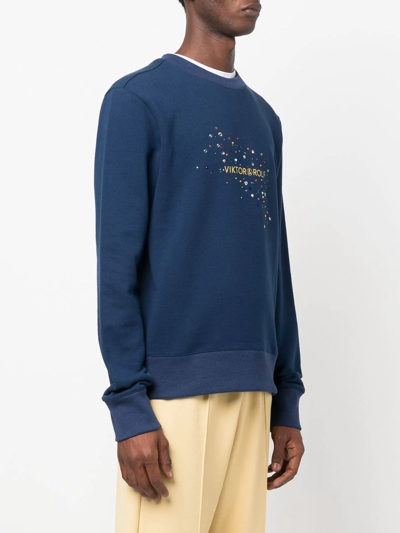 Shop Viktor & Rolf Rhinestone-logo Cotton Sweatshirt In Blue