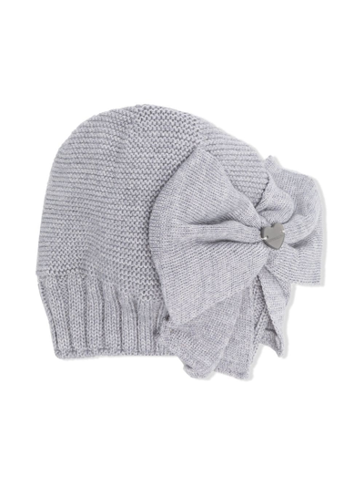 Shop Monnalisa Bow-detail Knitted Hat In Grey
