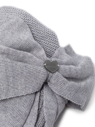 Shop Monnalisa Bow-detail Knitted Hat In Grey