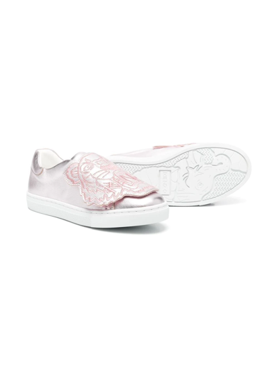 Shop Kenzo Embroidered-tiger Slip-on Sneakers In Pink