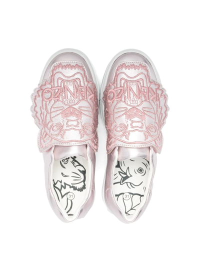 Shop Kenzo Embroidered-tiger Slip-on Sneakers In Pink