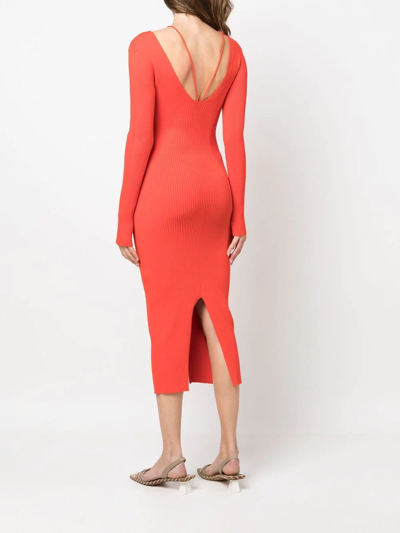 Shop Aeron Rivolie Ribbed-knit Midi Dress In Red