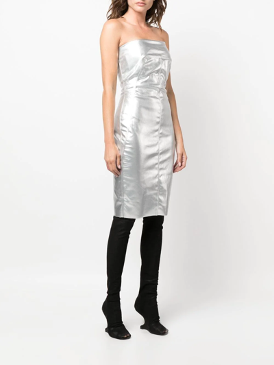 Shop Rick Owens Metallic Strapless Dress In Silver
