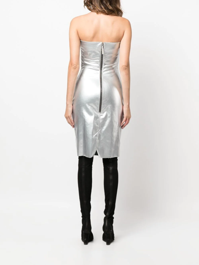 Shop Rick Owens Metallic Strapless Dress In Silver