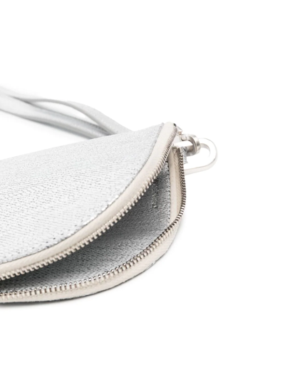 Rick Owens Engraved Logo Denim Neck Wallet In Grey
