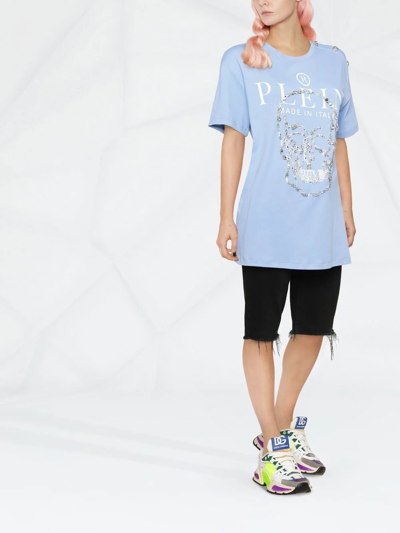 Shop Philipp Plein Crystal Skull Cotton T-shirt In Blue