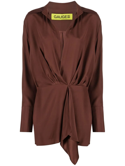 Shop Gauge81 Mini Silk Shirt Dress In Brown
