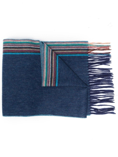 Shop Paul Smith Signature-stripe Knitted Scarf In Blue