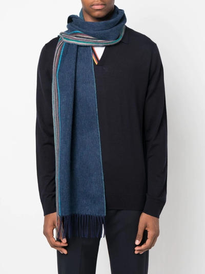Shop Paul Smith Signature-stripe Knitted Scarf In Blue