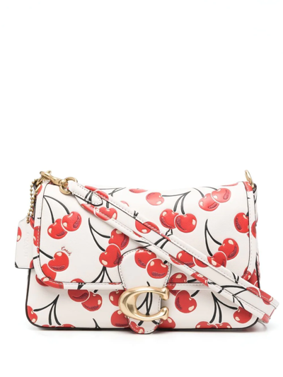 Coach Soft Tabby Cherry-print Leather Shoulder Bag In Brass/chalk