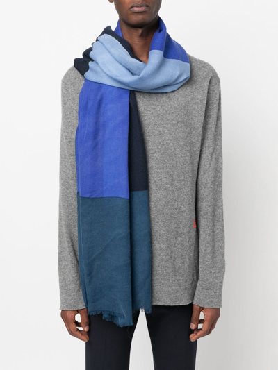 Shop Altea Colour-block Design Wool Scarf In Blue