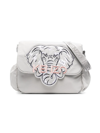 Shop Kenzo L'elephant Embroidered Shoulder Bag In Grey