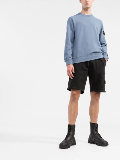 Shop Stone Island Logo-patch Cotton Track Shorts In Black
